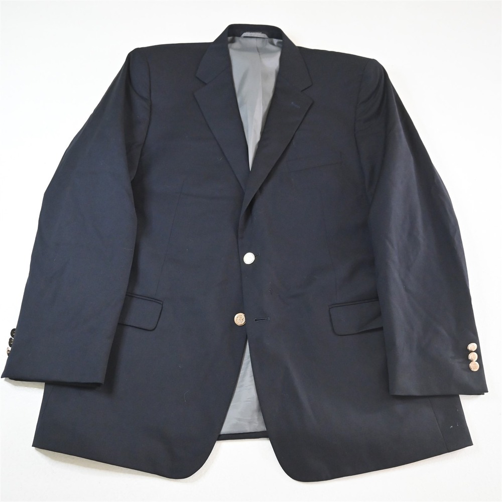 Petrocelli 46L Navy Blue 100% Wool Gold Button Mens Blazer Jacket‎ Sport Coat